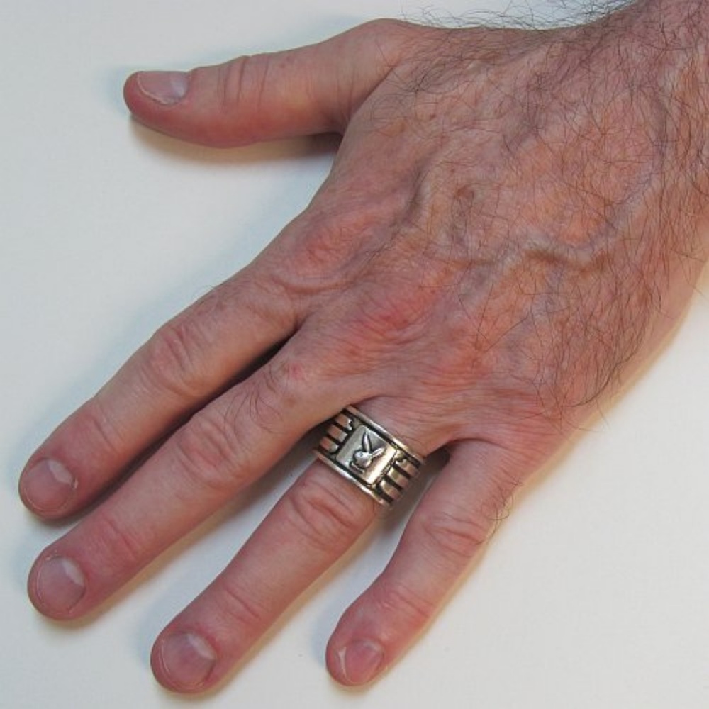Mens Playboy Ring Wide Band Silver Plated 9 10 11 - Picture 3 of 6